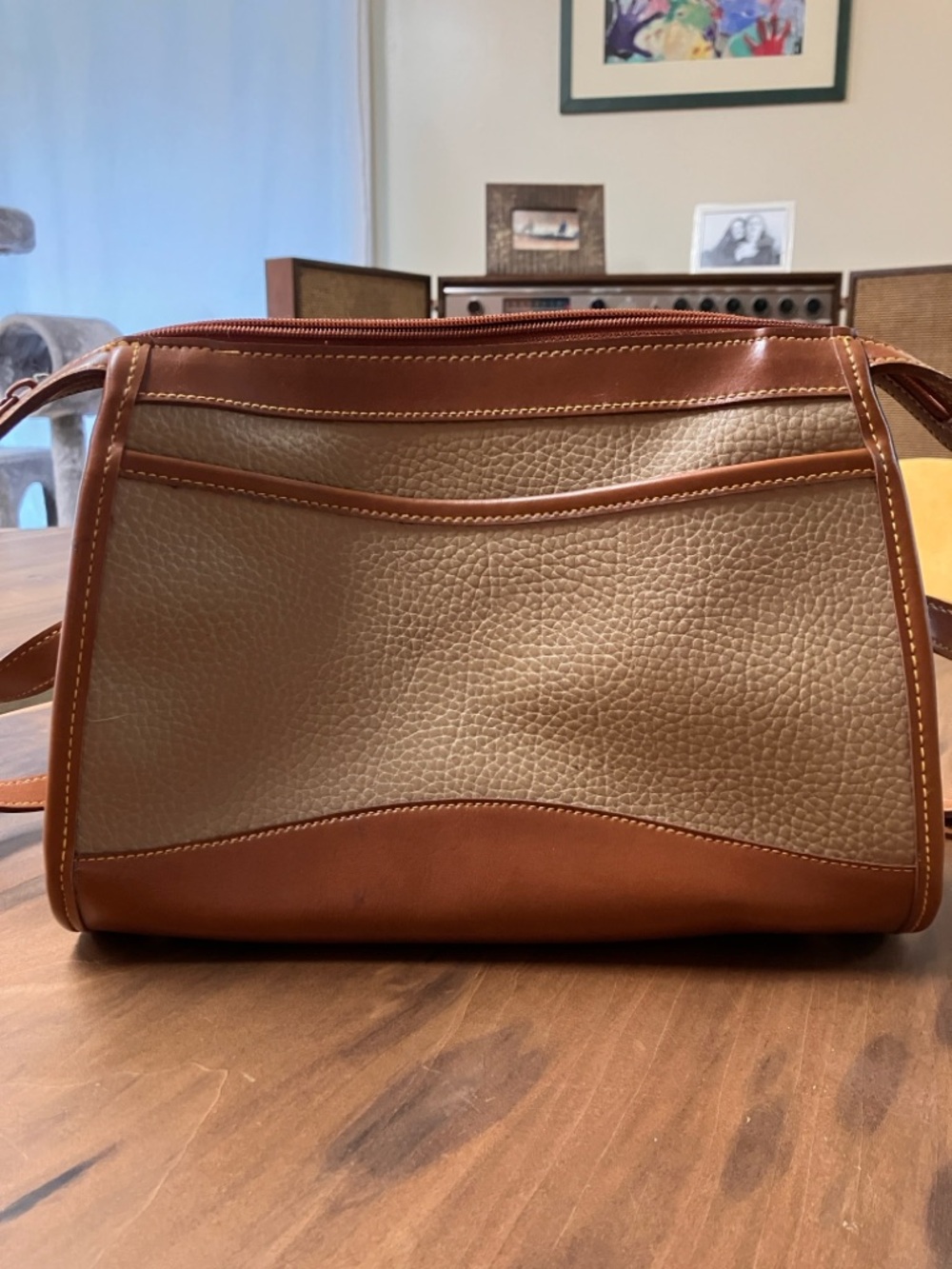 Dooney & Bourke Tan Leather-Trim Pebbled Beige Crossbody - Picture 2 of 8